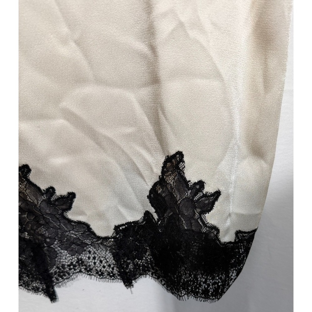 Zara New Woman Size Large Mid Rise Ivory With Black Lace Satin Midi Pencil Skirt - Picture 3 of 7